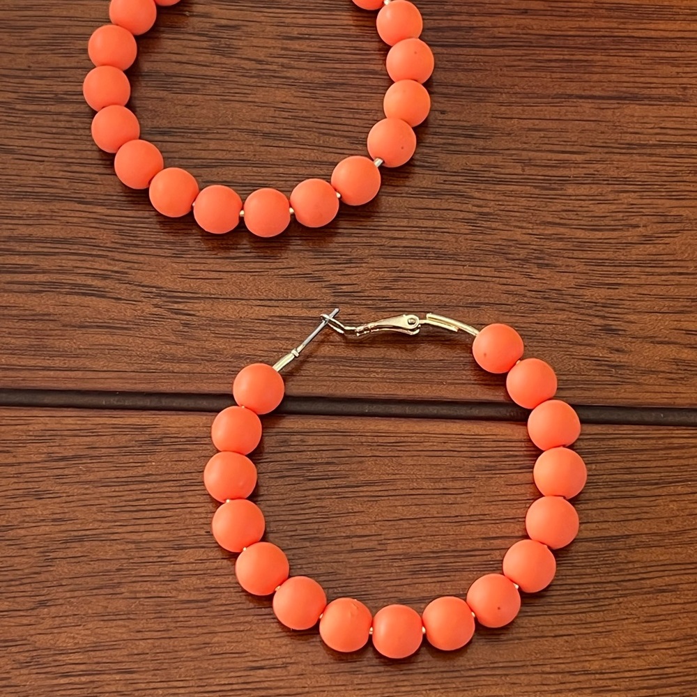 Orange Beaded Hoop Earrings